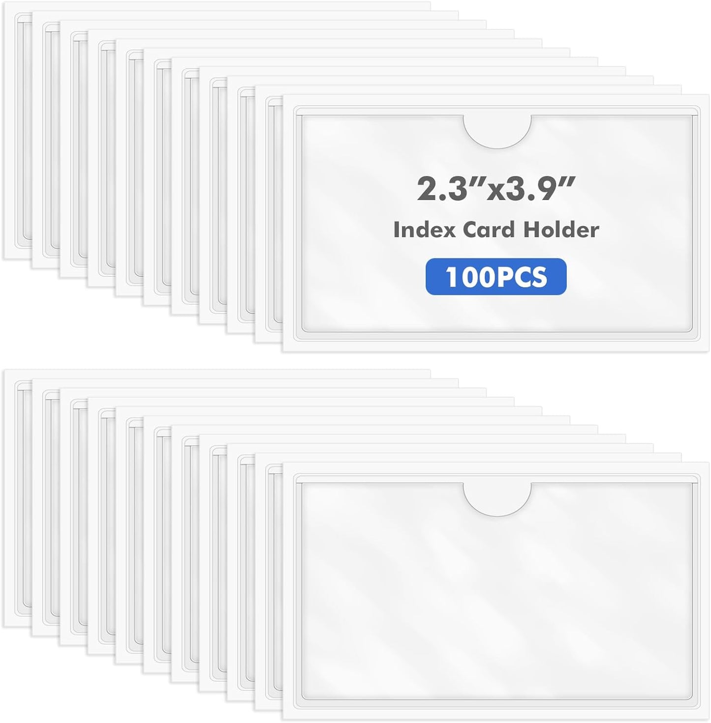 Circloophs 100 Packs Self Adhesive Index Card Pockets for 2”x 3.5” Card, Adhesive Label Holders with Top Open – 2.3”x 3.9” Clear Adhesive Label Pockets for Storage Bins, Locker, Library, Office, Home