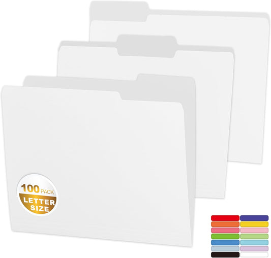 100 Packs Colored File Folders,White File Folders,Two Tone Color File Folder 8.5 x 11 Inch,1/3 Cut Tabs Letter Size,Manila File Folders for Office,School and Home,Organization