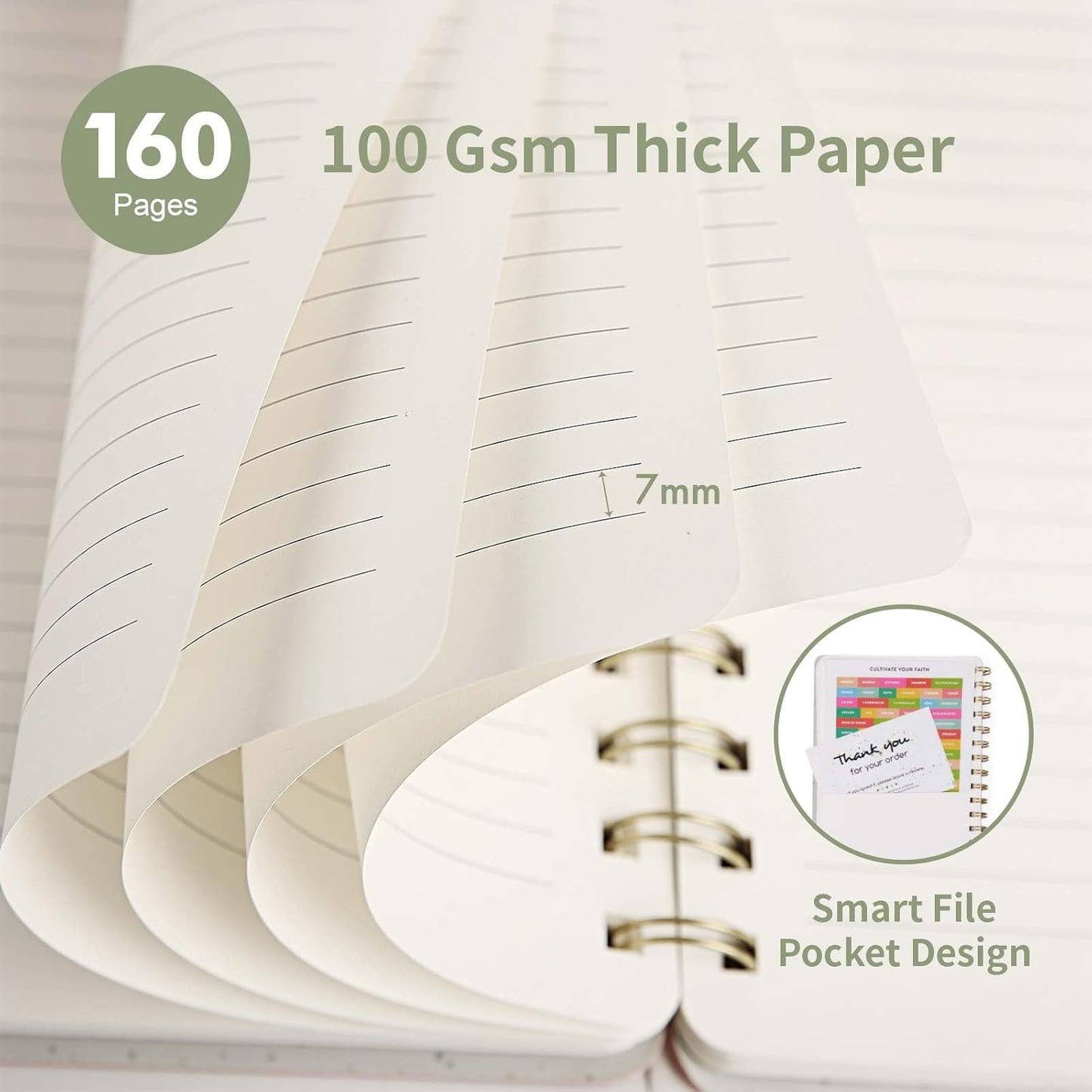 Lined Spiral Notebook College Ruled A5 Journal Book for Note Taking, 160 Pages Writing Journal for Office and Home School Supplies 5.75x8.125 inch (1ArmyGreen)