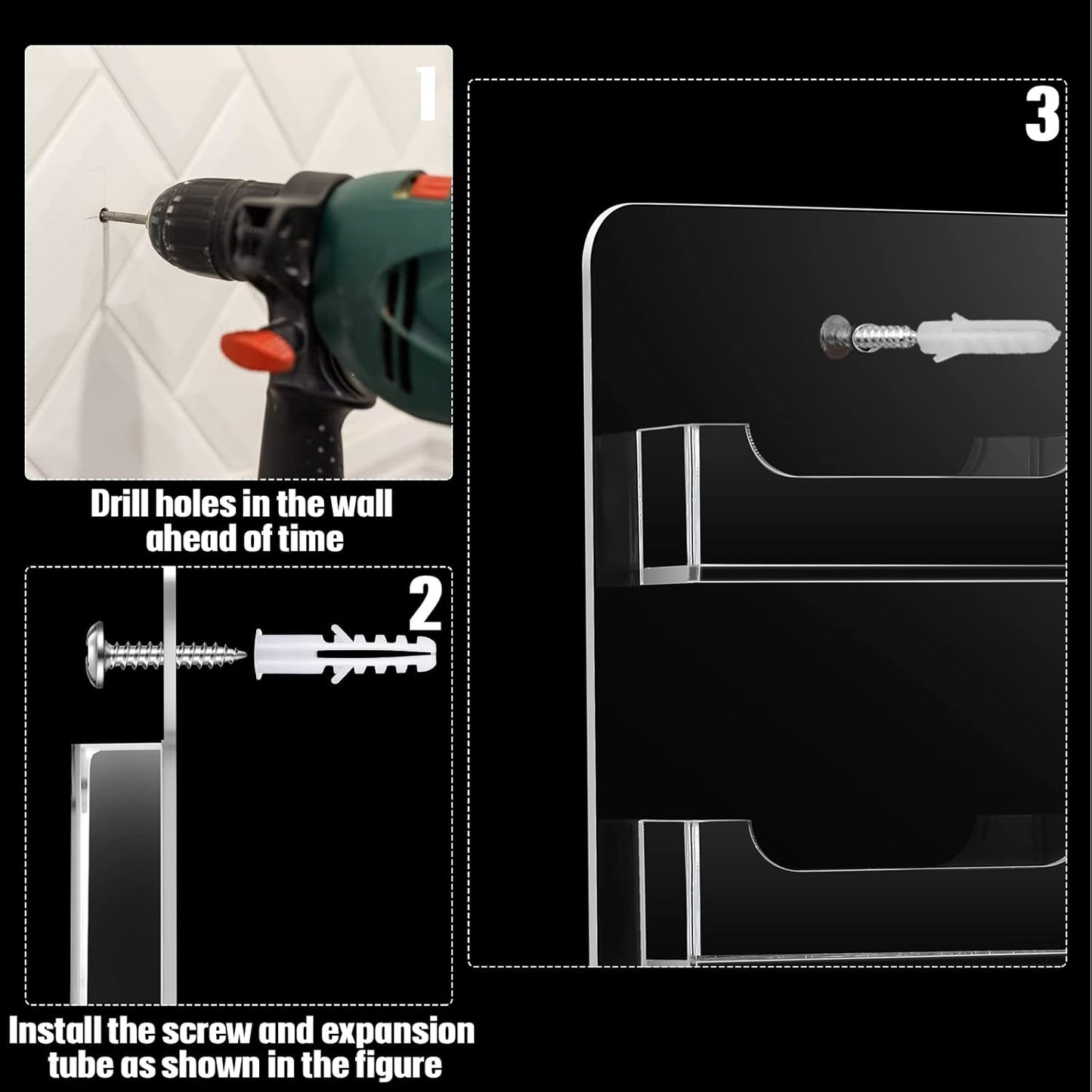 Hillban Acrylic Business Card Holder Wall Mount Clear Sticker Display Rack Multiple Card Holders Clear Acrylic Organizing Sticker Display Stand Pre Drilled(8 Pockets)