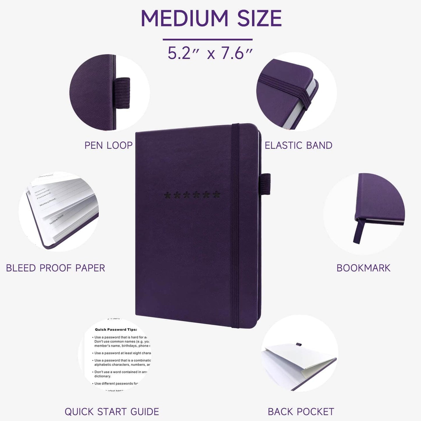 Password Book with Alphabetical Tabs – Hardcover Internet Address & Password Organizer – Password Keeper Notebook for Computer & Website – 5.2 x 7.6" Log-in Password Journal w/Thick Paper (Purple)