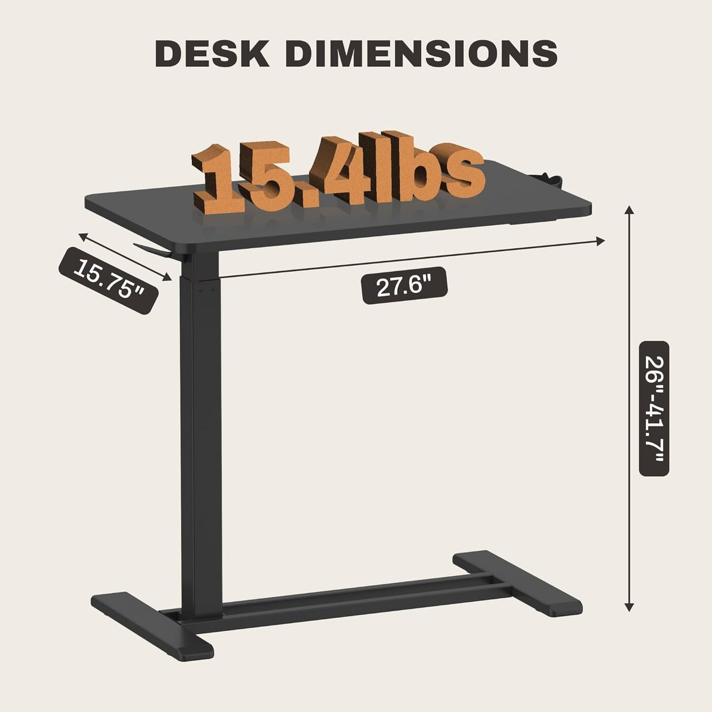FLEXISPOT Mobile Standing Desk with Wheels Pneumatic Laptop Desk Rolling Computer Cart Movable Height Adjustable Small Sit Stand Desk Computer Workstations Home Use（27.6" W x 15.7" D, Black
