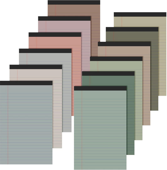 Lincia 12 Pcs 12 Pcs 5" x 8" Small Legal Pads Colored Lined Note Pads Narrow Ruled Writing Notepads 50 Sheets Per Micro Paper Notebook Lined and Perforated for College Office Supplies (Fresh Colors)