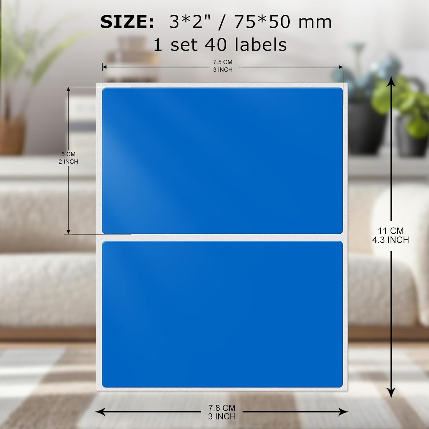 Colored Stickers 3×2 Inch Vinyl File Folder Sticker Blue Rectangle Removable Waterproof Color Coding Moving Label for Boxes Office Inventory Labeling 40 PCS