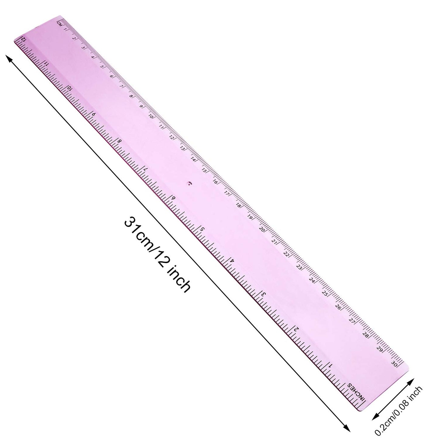 EBOOT 2 Pack Plastic Ruler Straight Ruler Plastic Measuring Tool for Student School Office (Pink, 12 Inch)