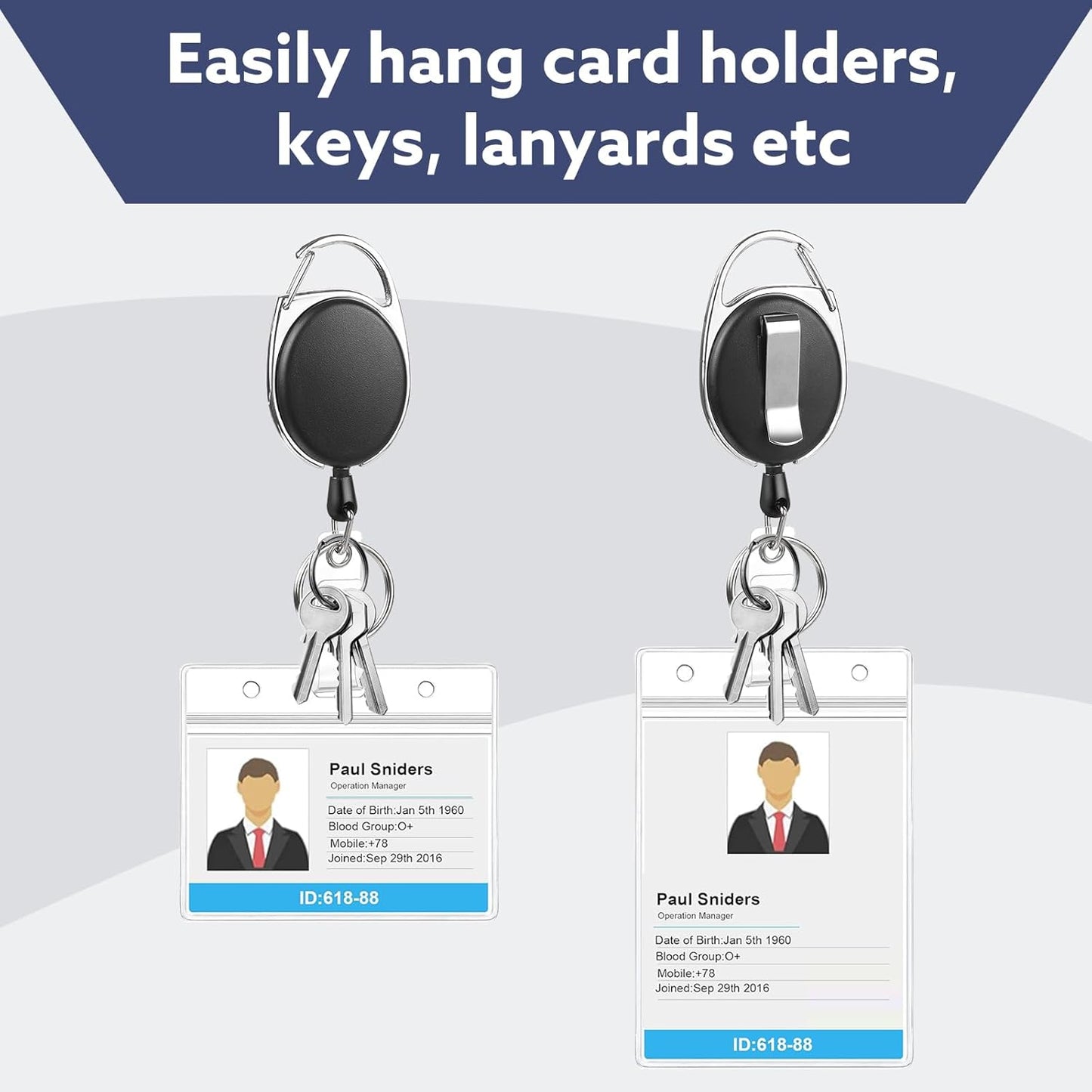 20 Pack Badge Reels Retractable ID Badge Holder with Carabiner Heavy Duty Badge Reel Clip and Key Chain for Work Office