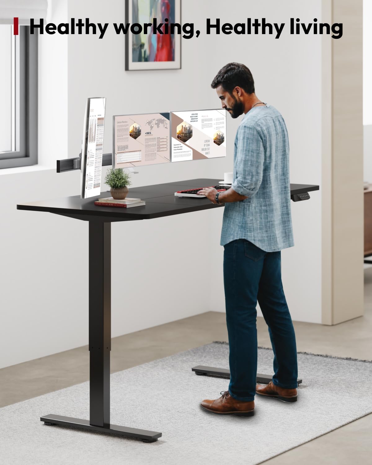 SANODESK Standing Desk Height Adjustable Electric Stand up Desk 71x32 Inches Sit Stand Home Office Desk with Splice Board, Black Frame/Black Top