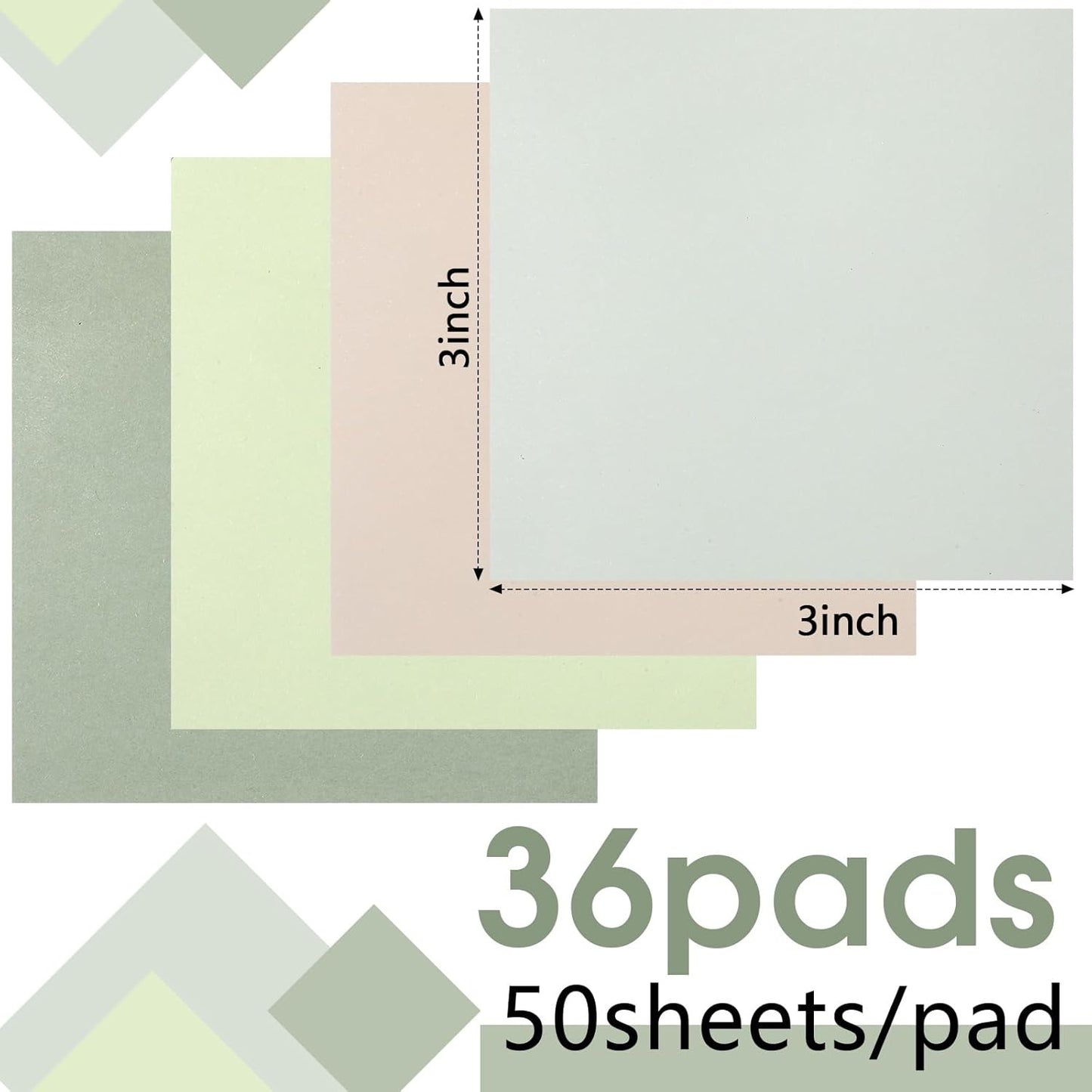 Thenshop 36 Pads Sticky Notes 3''x3'', Self Stick Notes Pads Office Supplies, 50 Sheets/pad Colored Aesthetic Sticky Accessories Home, Office, Notebook(Green)