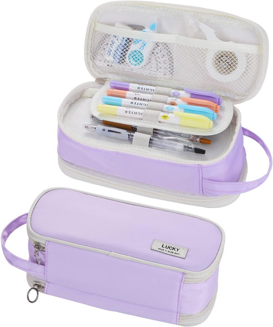 Dugio Big Pencil Case for Girls Teens Kids Zipper Pencil Pouch with Handle Organizer Pencil Bag Aesthetic Pencil Box for School Purple