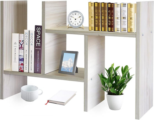 J.M.Deco Desktop Organizers and Storage for Office, Adjustable Desk Organizer Shelf Double H Display, True Natural Stand Shelf, Desktop Organizer White Wood Tone
