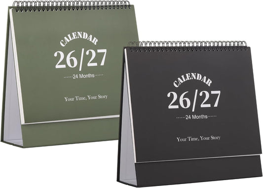 Desk Calendar 2026-2027, 2 Years Calendar Runs from Jan. 2026 until Dec 2027, Table Monthly Planner with Stickers for Home,Office,School Organization(L-Black+Green,9.8" x 9.6")