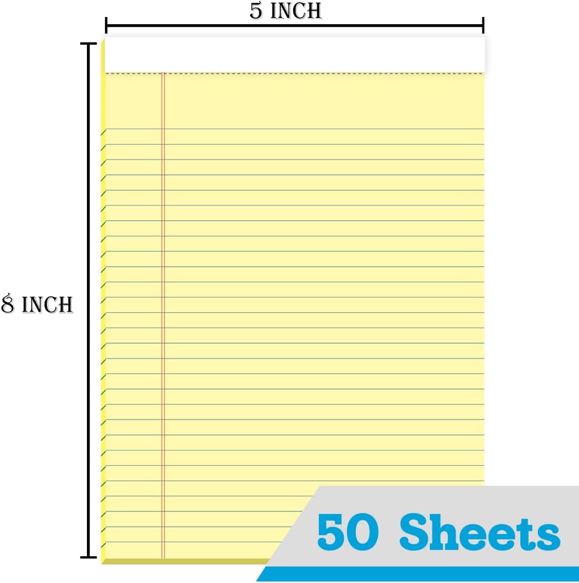 KAISA Legal Pads 5x8 inch Small Writing Pads Narrow Ruled Notepads School Office Home Note Pads, Canary 50 Sheets 12 Pads, WT-SCY50C