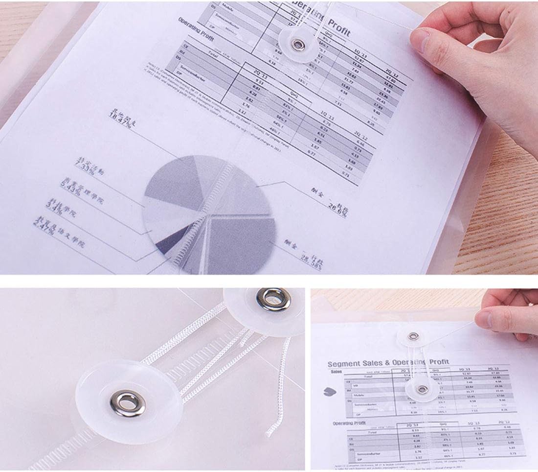 Letter Size Clear Poly Envelopes with String Closure Top Opening Folder Pack of 40 Bottom with Expanding Gusset