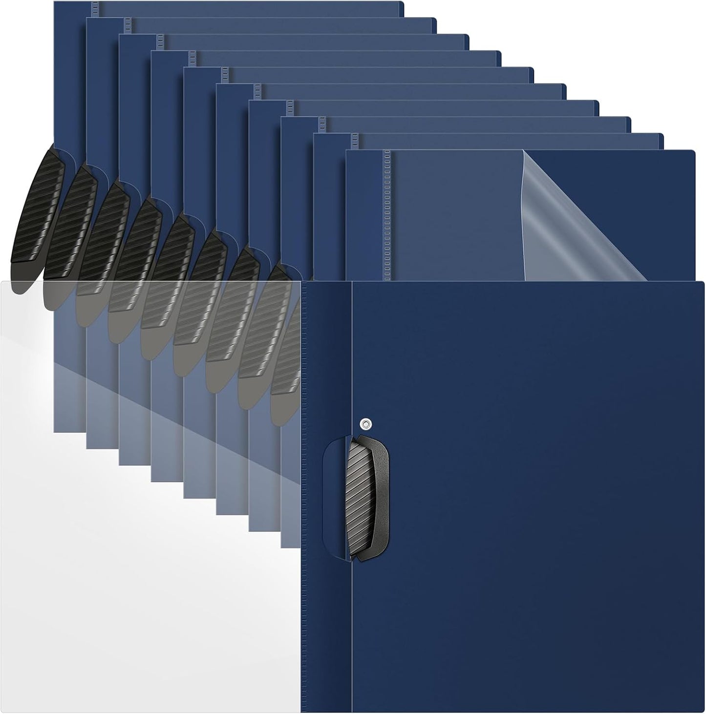 Teling 24 Pcs Clear Report Covers with Sliding Bar and Clip Presentation Folders Resume Folders for Classroom Business Files Document School Office, 9.4 x 11.8 Inches(Navy Blue)