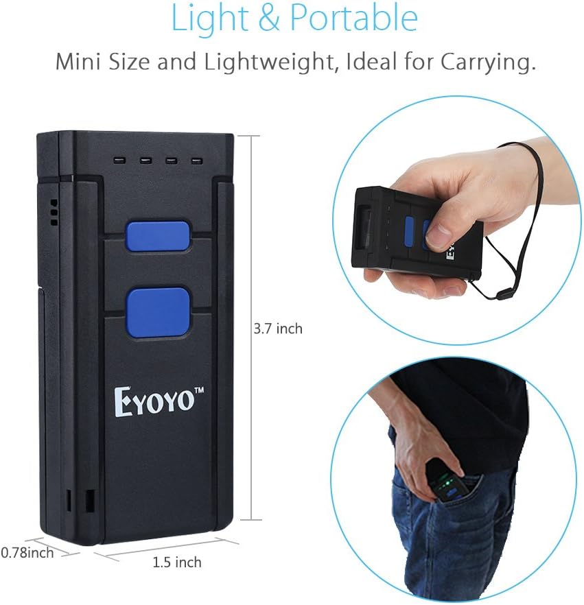 Eyoyo Mini 1D Wireless Barcode Scanner Bluetooth,3-in-1 Bluetooth&2.4G Wireless&Wired Connection, Portable Inventory Bar Code Reader Compatible with iPhone, Android, Windows, Mac Tablets or Computers