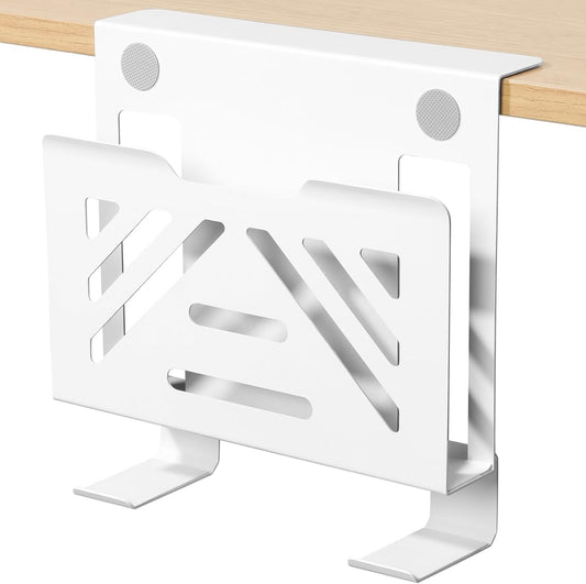 MAXECHO Desk Side Storage, Under Desk Laptop Mount, Table Side Hanging File Organizer, No Drill Clamp On Cable Management Tray, Laptop Holder with 2 Hooks for Office and Home, Load 22 Lbs