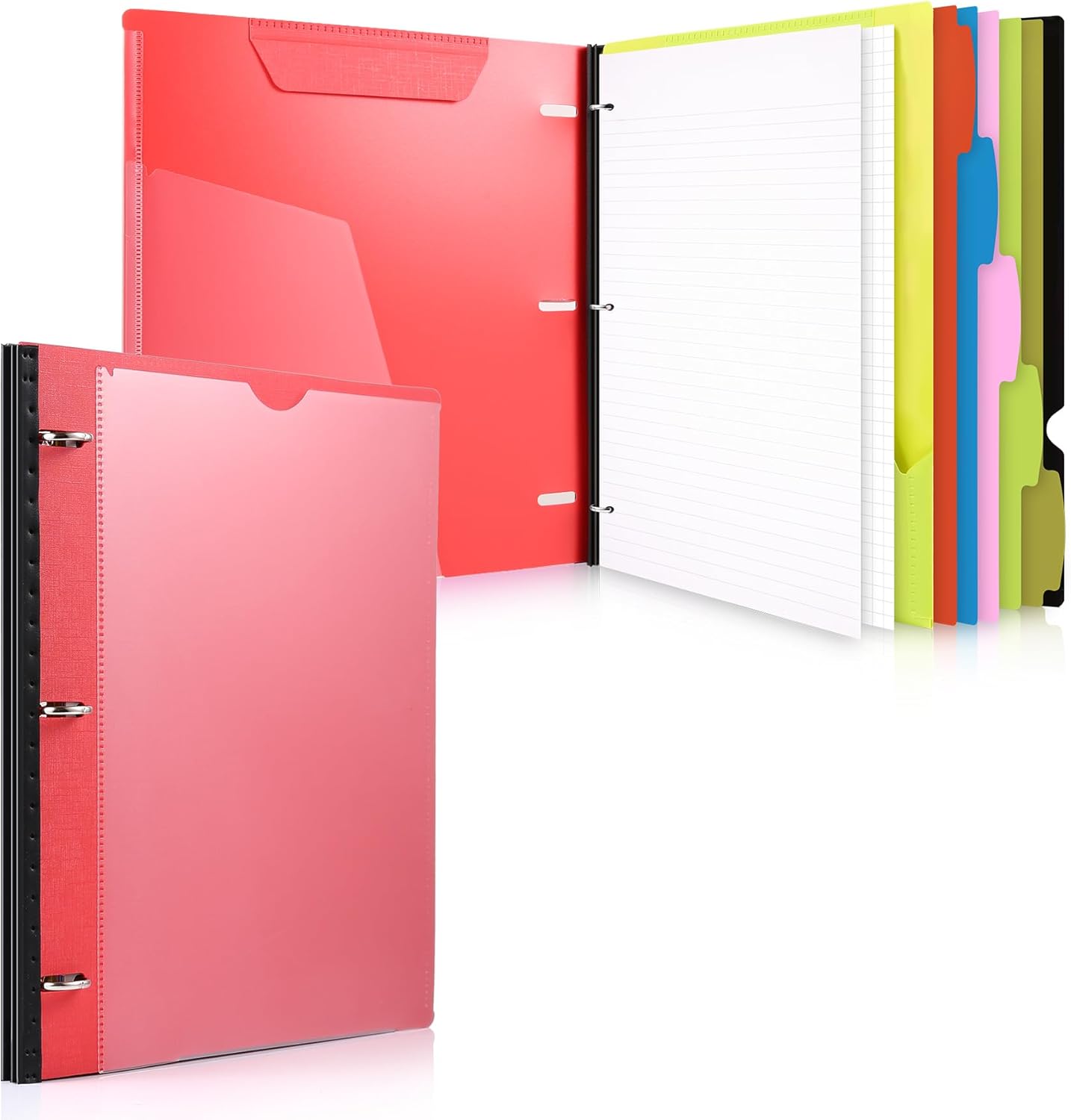 WOT I 1-Pack Telescoping 3 Ring Binder Notebook - Customizable Cover, 5 Dividers & Pocket Folder in One Slim Organizer (60 Sheets Included), Red
