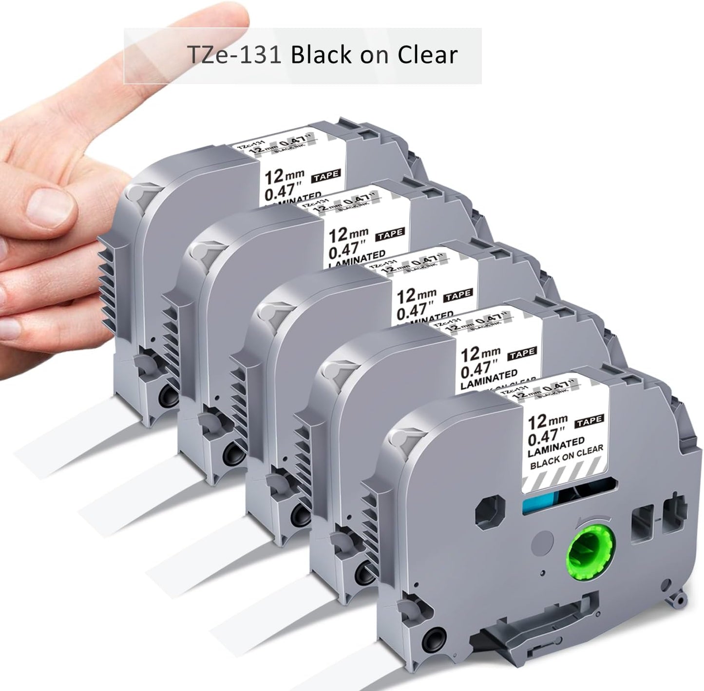 Clear Label Maker Tape Refill Compatible with Brother TZe-131 TZe131 TZe TZ Tape 12mm 0.47 Laminated Clear 1/2'' x 26.2' Black on Clear P Touch Label Tape for PT-D210 PTD220 PT-H110 PT-D600, 5 Pack