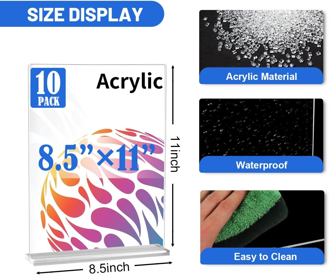 10 Pack Acrylic Sign Stand 8.5 X 11, Vertical T-Shape Clear Plastic Display, Double-Sided Clear Table Top Sign Holder, Suitable for Office, Store