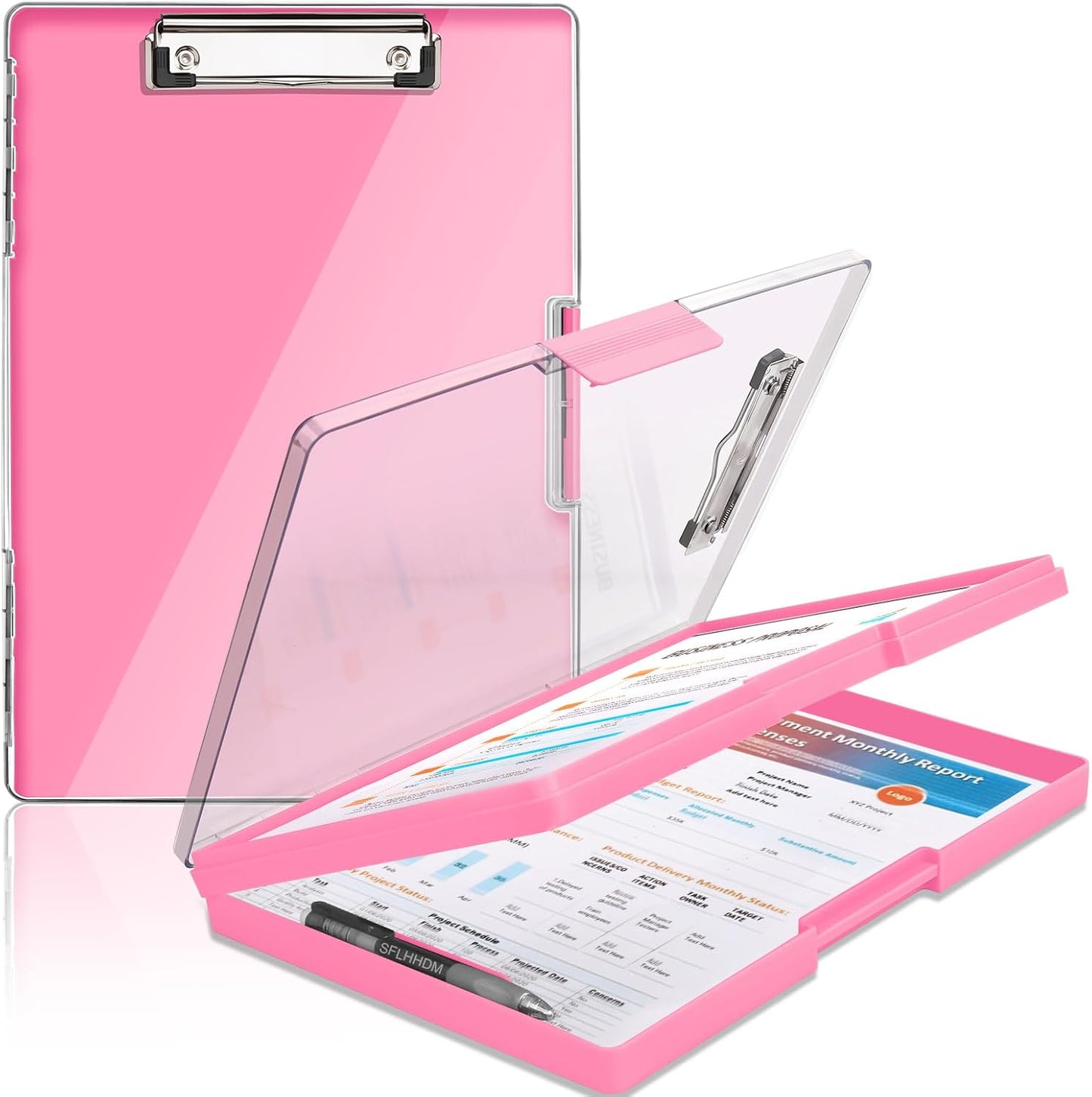 Clipboard with Storage,Heavy Duty Clip Boards 8.5x11 with 2 Storage Case,Clear Visible Top Panel Storage Clipboards,Side Opening Clip Boards,Nursing Clipboard Folder Case for Office Supplies-Pink