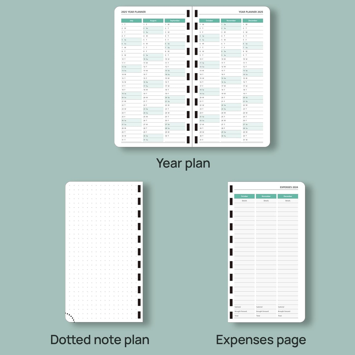 POPRUN Pocket Planner 2025-2026 (Slim Size 3.5'' x 6.5'') Academic Purse Calendar (July 2025 - June 2026) with Hourly Time Slots, 100GSM Thick Paper, Spiral Soft Cover - Pacific Green