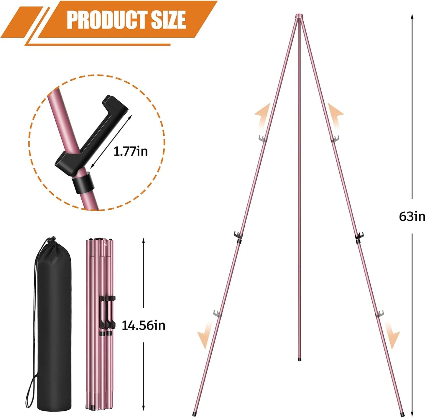 Easel Stand for Display, Aredy 63" Portable Painting Easel, Lightweight Metal Easels for Painting Canvas, Wedding Sign (2 Pack, Pink)