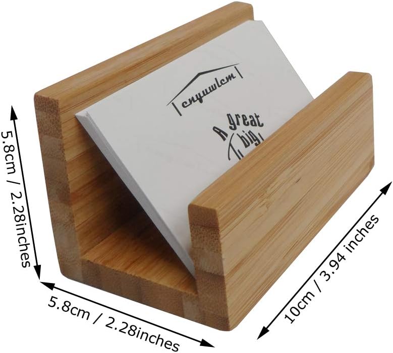 enyuwlcm 2 Pack Bamboo Wood Desktop Business Card Holder Display for Desk Sturdy Business Card Stand for Office Tabletop Counter Organizer