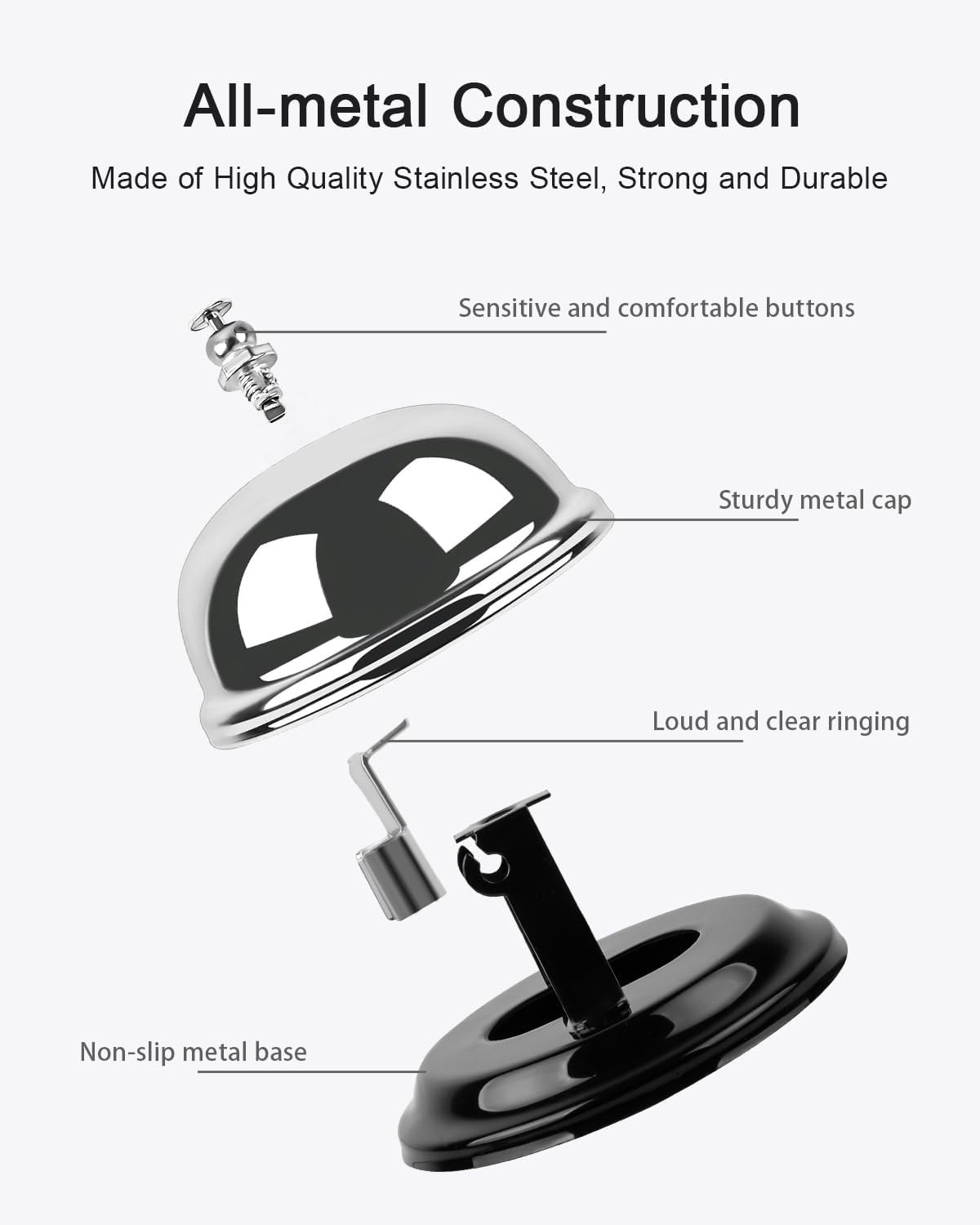 Desk Bell 2 Pack 3.35 Inch Desk Service Bell with Sturdy Metal Build and Loud Clear Sound, Classic Ring Bell for Hotel Reception, Classroom, Restaurant, Office, Kitchen, Home, Silver