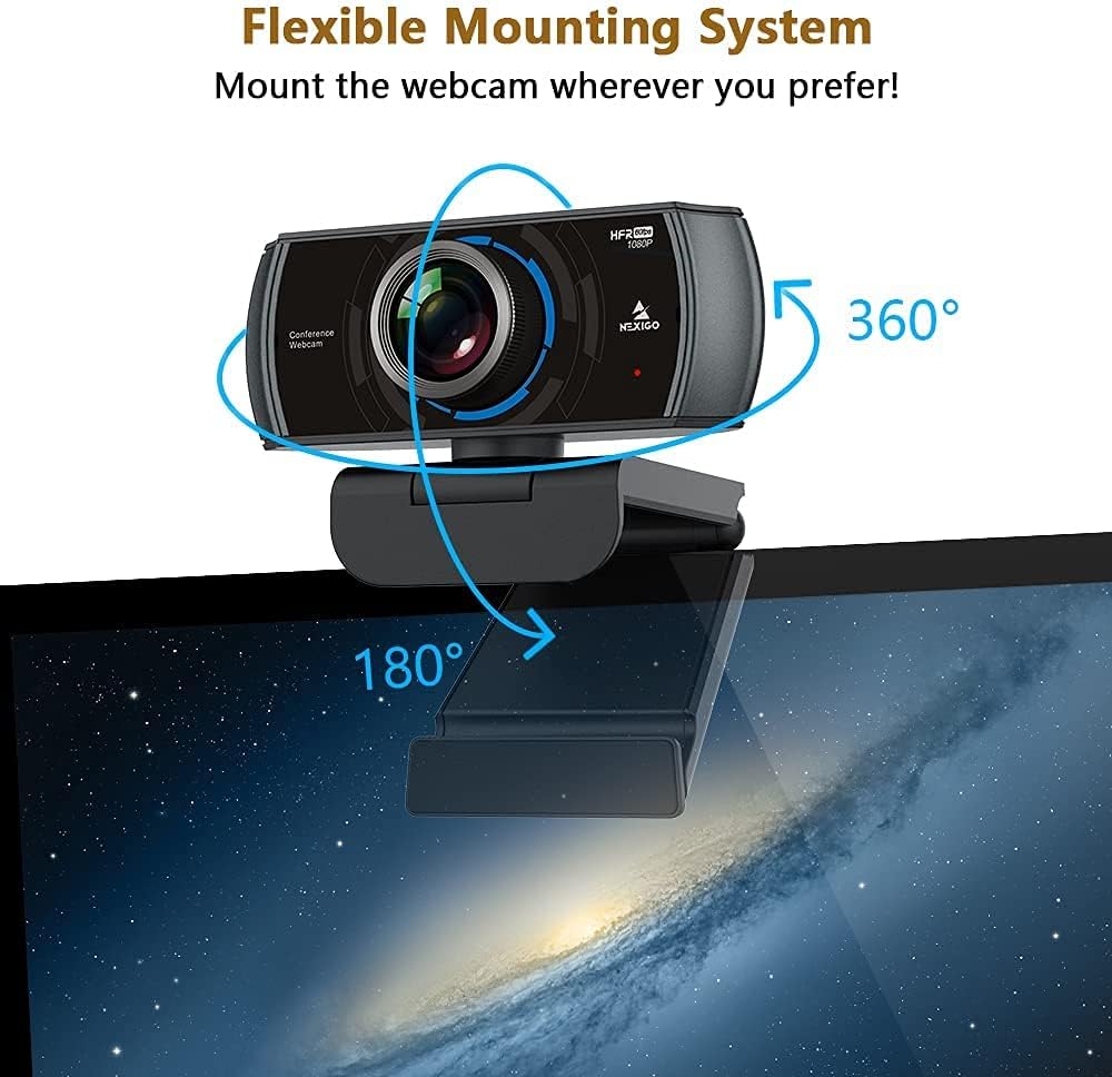 NexiGo N980P 1080P 60FPS Webcam with Microphone and Software Control, USB Computer Camera, Built-in Dual Noise Reduction Mics, 120° Wide-Angle for Zoom/Skype/FaceTime/Teams, PC Mac Laptop Desktop