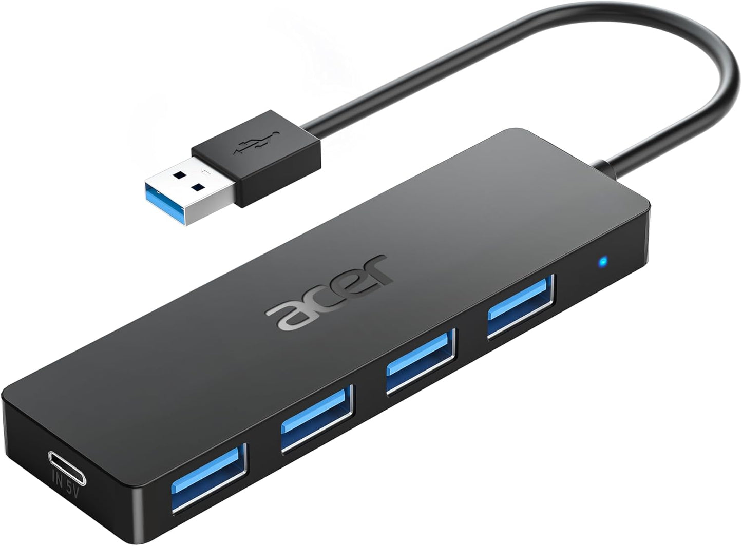 Acer USB Hub 4 Ports, Multiple USB 3.0 Hub, USBA Splitter for Laptop with Type C Power Port, Extender for A Port Laptop, PC, Desktop and More (0.7ft)
