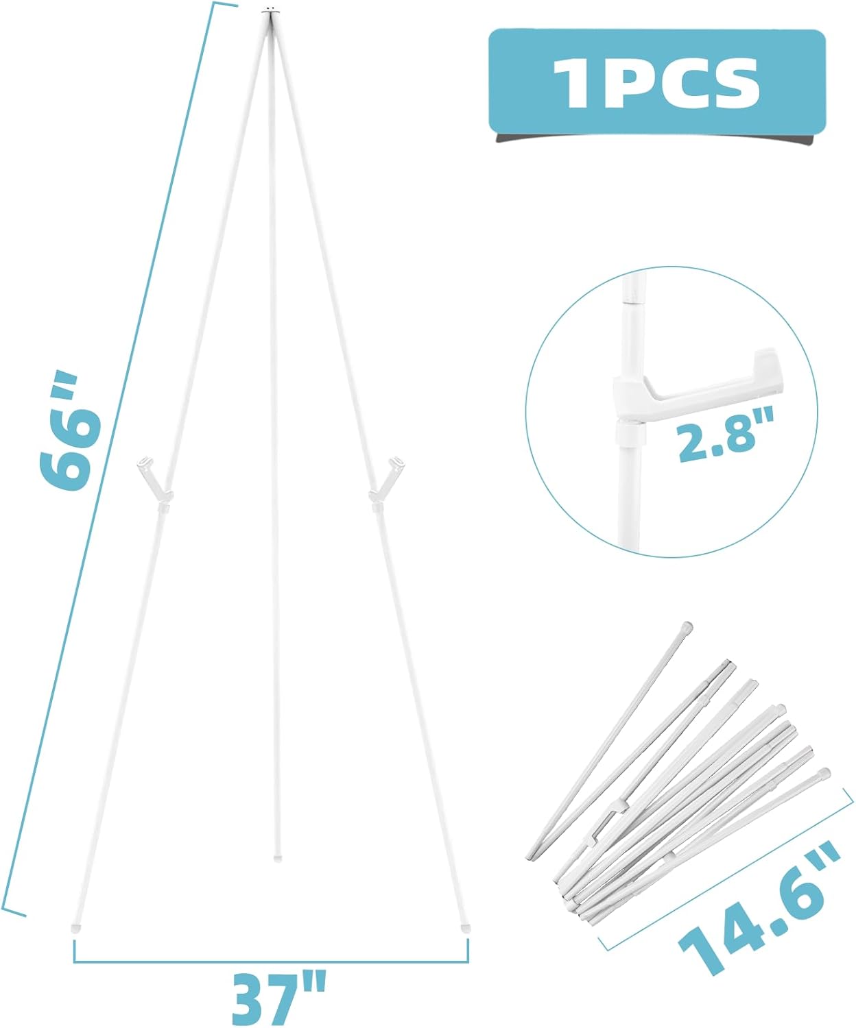 1PCS White Easel Stand for Sign, 66 Inches Lightweight Adjustable Art Poster Board Stand for Display Wedding Welcome Sign, Metal Easel Stand for Painting with Portable Bag