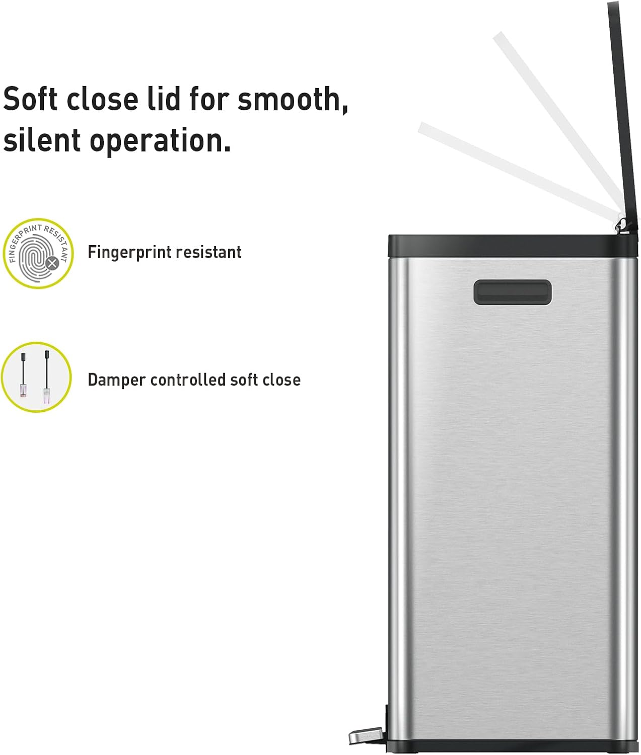 EKO Essential 8+8 Gallon Dual Trash Can, Kitchen Step Recycle Trash Can with Dual Removable Bucket, Independent Lids and Pedals, Brushed Stainless Steel