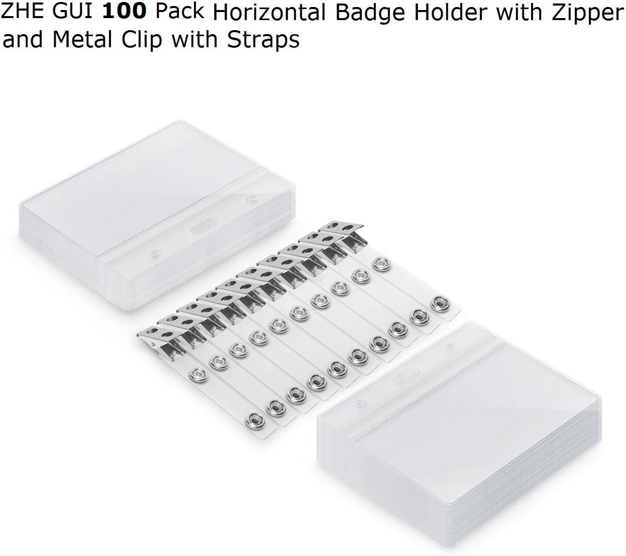 100 Pack Horizontal ID Badge Holder with Clip, Universal Waterproof PVC Transparent Name Tag Holder with Sealed Zipper(2.3 × 3.6 inch)
