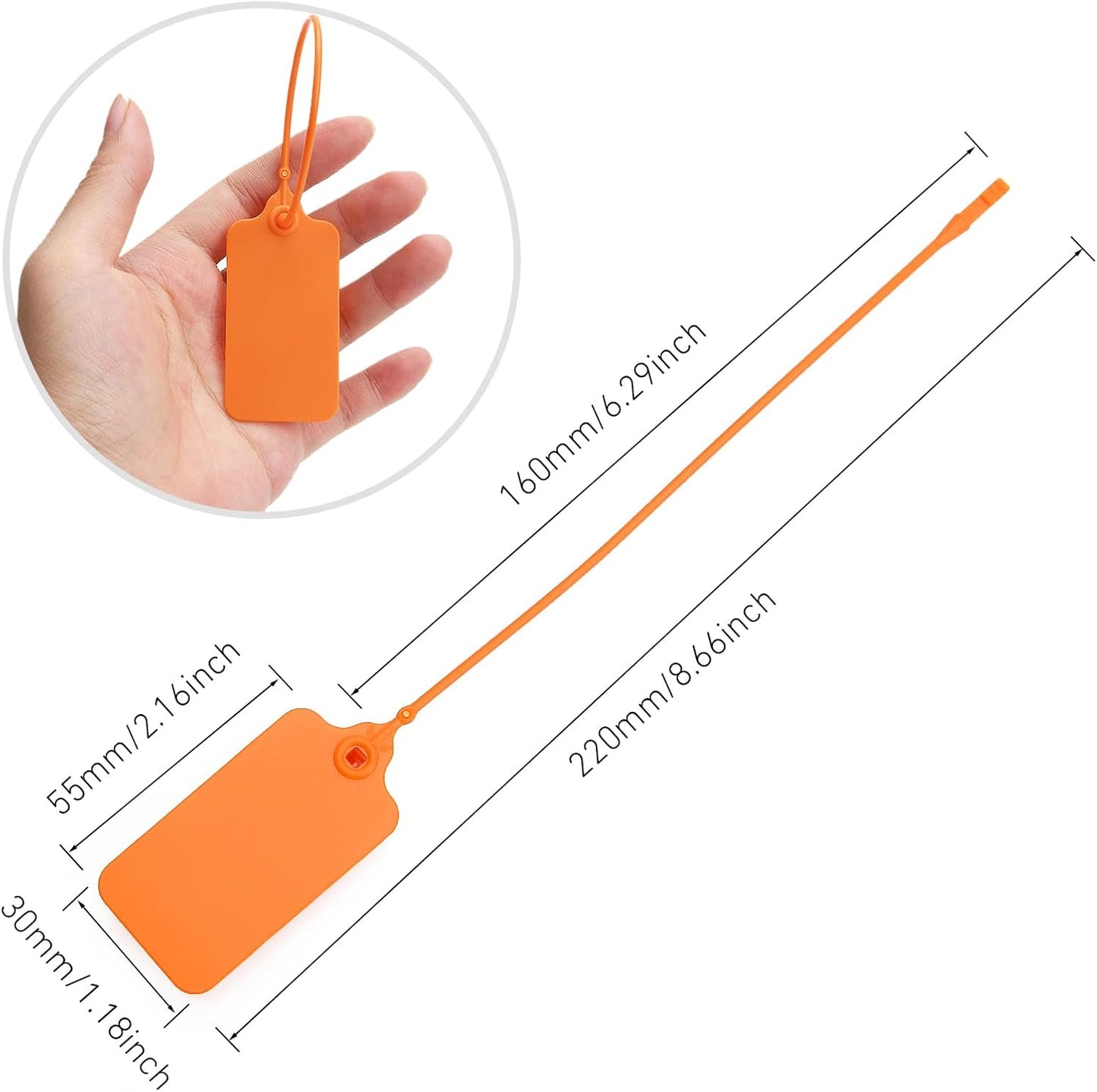 100 Orange Blank Plastic Tags for Labeling Waterproof Hanging Labels Writable Tags Seal Plastic Marking Label for Clothes Bags Keys Inventory with One Marker Pen