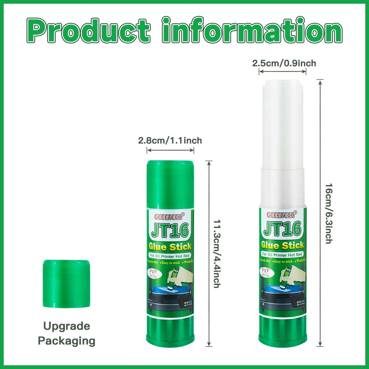 Geeetech 3 Pieces 3D Printer Glue Sticks 36 Gram Each PVP Solid Glue Stick for 3D Printer Hot Bed, Water-Soluble Glue Stick, Quick Dry, Easy to Stick and Washable