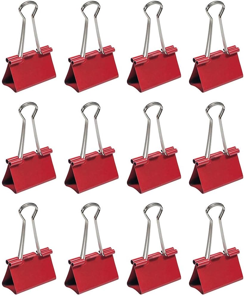 JAM PAPER Colorful Binder Clips - Large - 1 1/2 Inch (41 mm) - Red Binderclips - 12/Pack