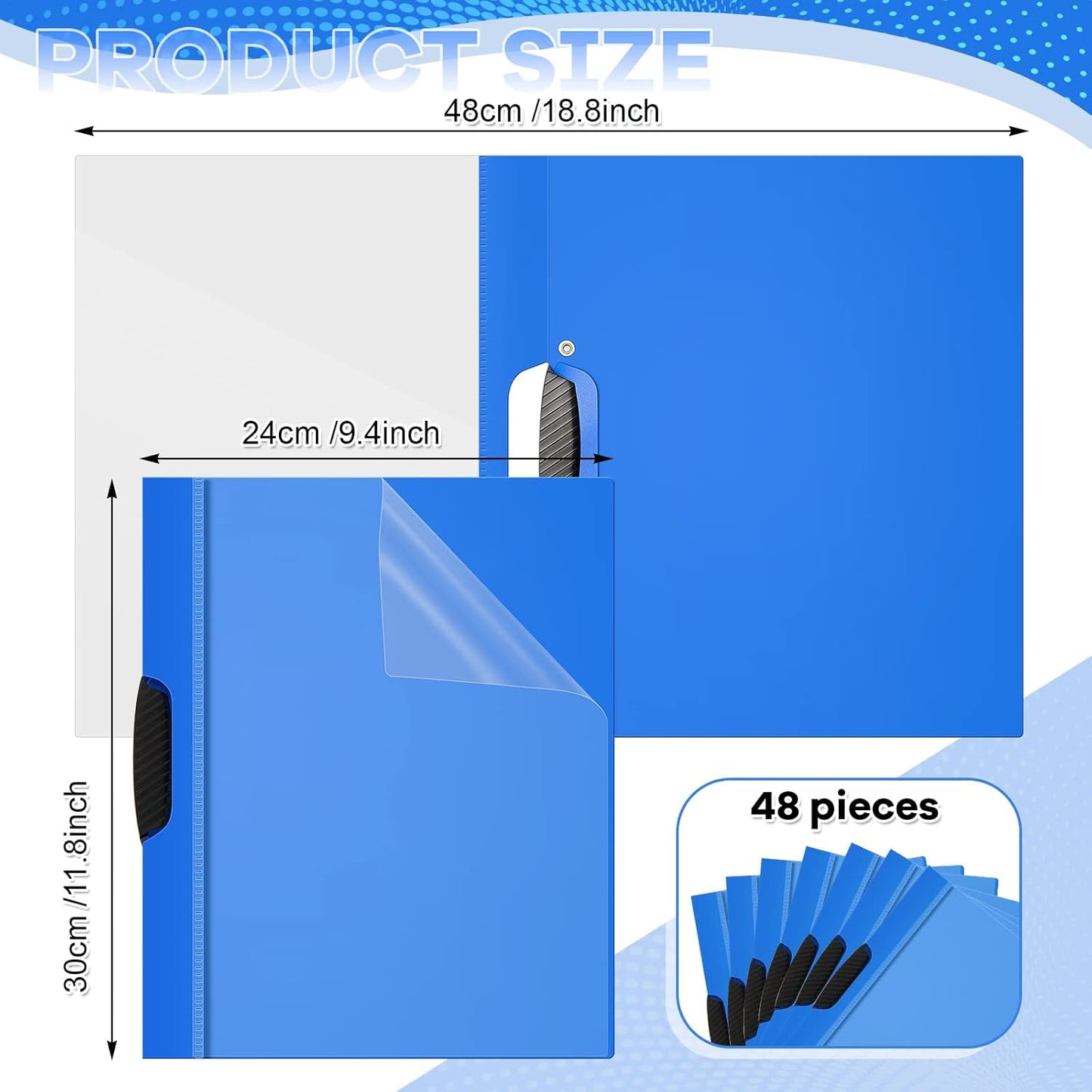 Teling 48 Pcs Report Covers with Sliding Bar Clear Plastic Presentation Folders 9.4 x 11.8 Inches Paper Binder Pocket Folder for Back to School Classroom Business Files Document Office (Blue)