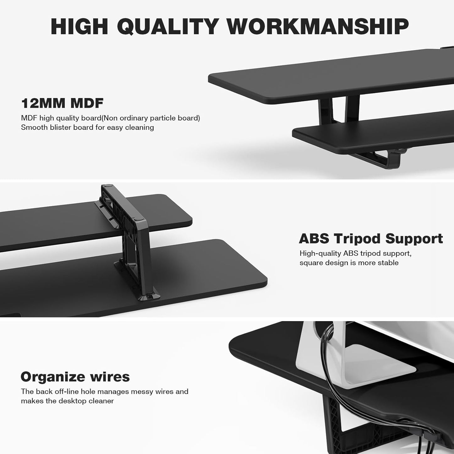Dual Monitor Stand, 2-Tier Wood Monitor Riser with Storage Organizer and Cable Management, Black