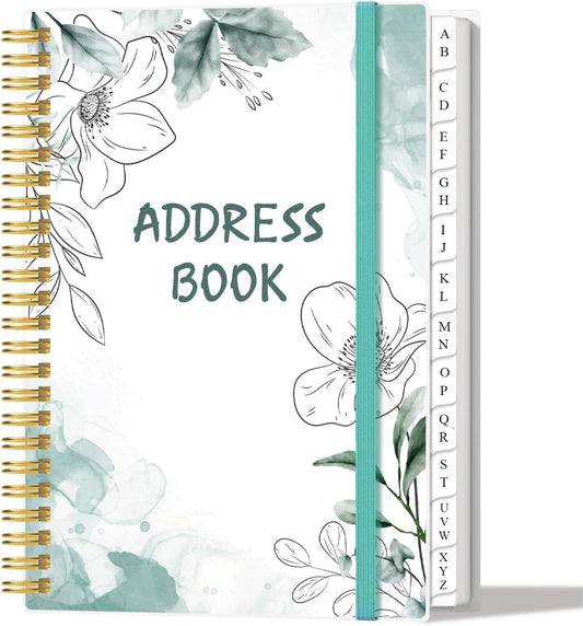 Address Book with Alphabetical Tabs - A5 Telephone & Address Book with Address Contacts, Special Date, Phone, Birthday & Internet Login Password for Home and Office, 6.2" x 8.5", Teal Flowers