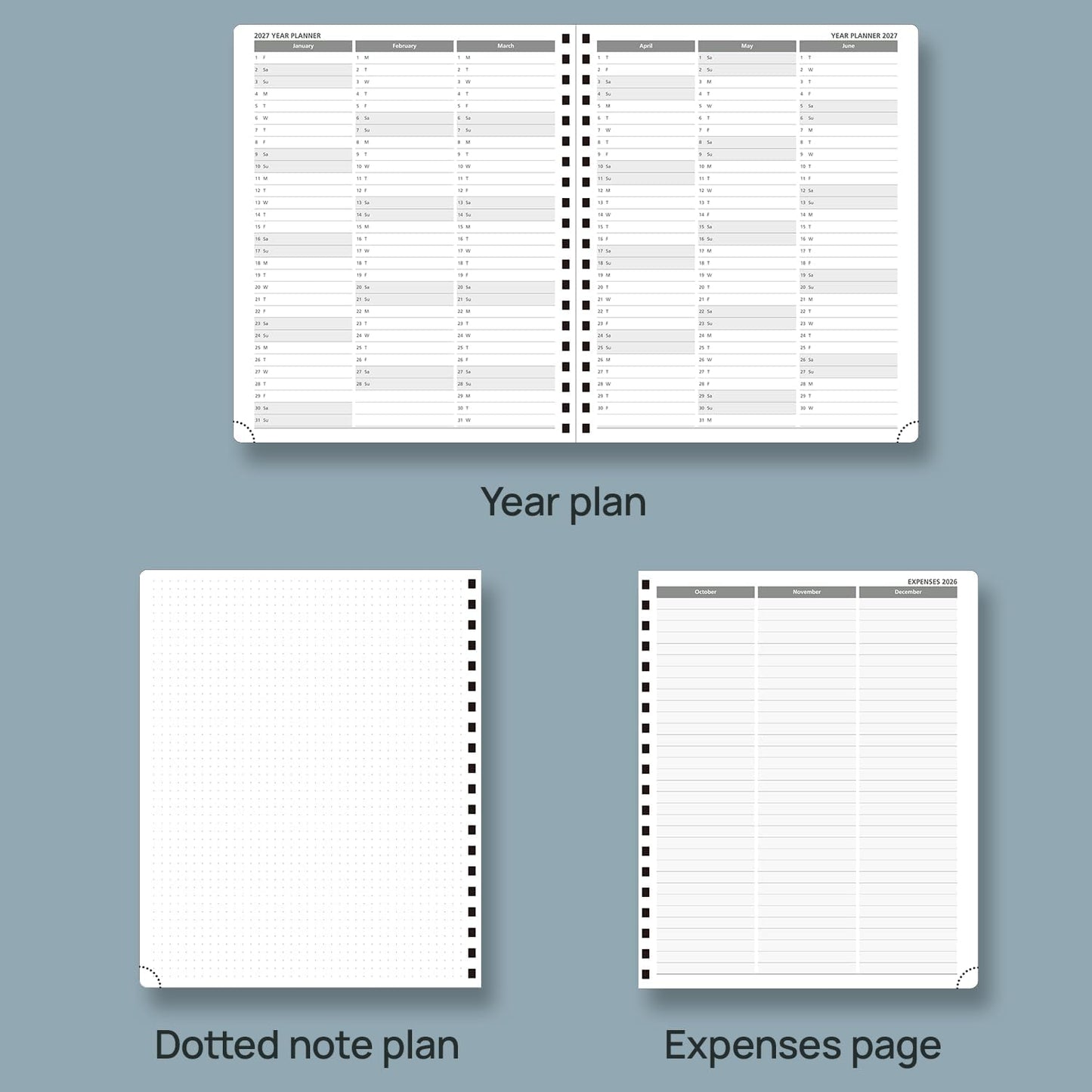 POPRUN 2026 Planner (Large - 8.5" x 10.5") with Hourly Schedule, Vertical Layout - 2026 Weekly Calendar (Jan. 2026 - Dec.2026) for Time Management, Monthly Tabs, Spiral Bound, Soft Cover - Grey