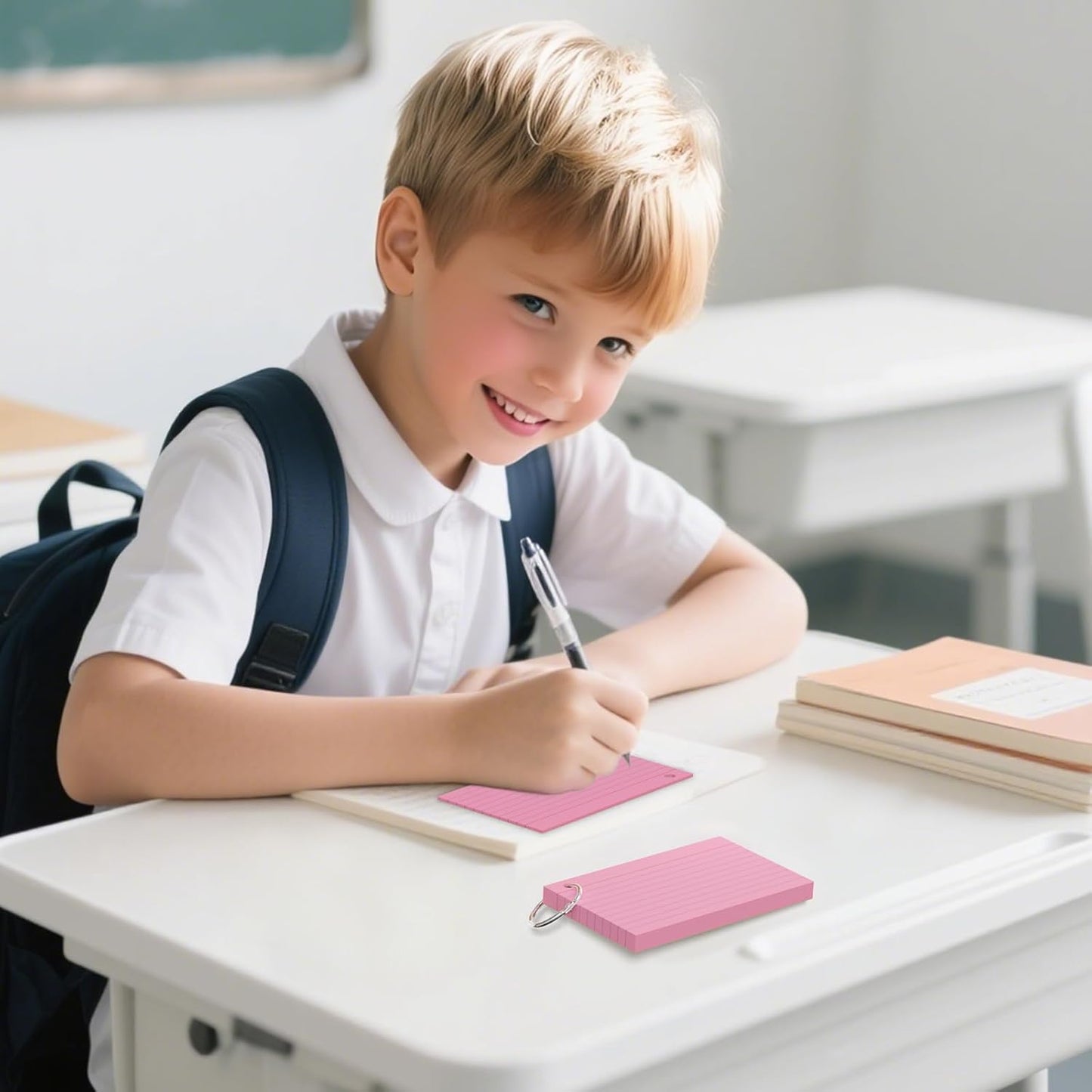 250 Count Colored Index Cards 3x5 Inch with Key Ring, 180gsm Heavy Weight Flash Cards 5 Color (50 Sheets Each), Portable Note Taking for Students, Teachers, Study Note Cards for Office Home School