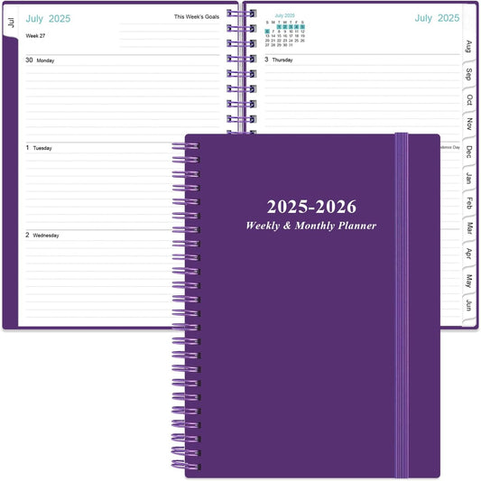 2025-2026 Planner - Academic Planner 2025-2026 from July 2025 - June 2026, Weekly & Monthly Planner Spiral Bound with 12 Monthly Tabs, Inner Pocket, 6.4" x 8.5", Purple