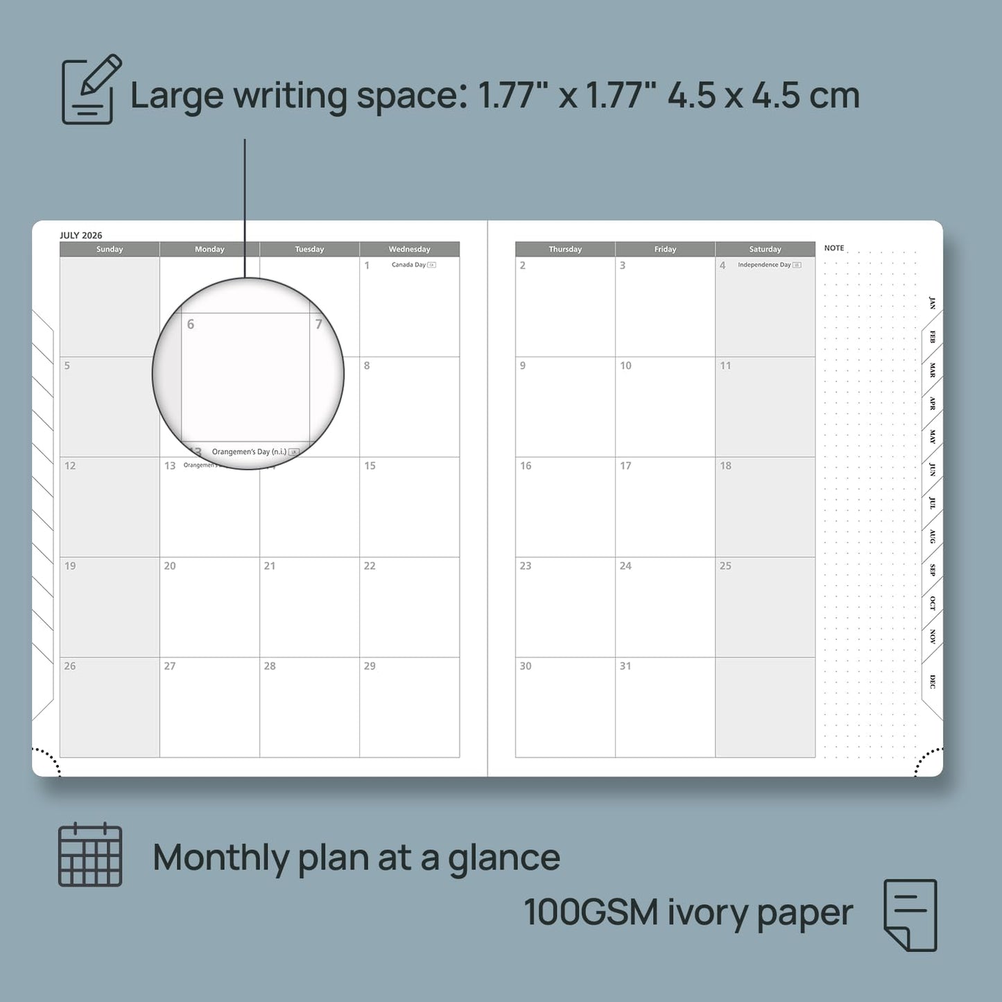 POPRUN 2026 Planner (Large Size 8.5''x 10.5'' Hardcover) - Daily Weekly and Monthly Calendar Agenda 2026 Appointment Book with Hourly Time Slots, Monthly Tabs, 100 GSM - Haze Blue
