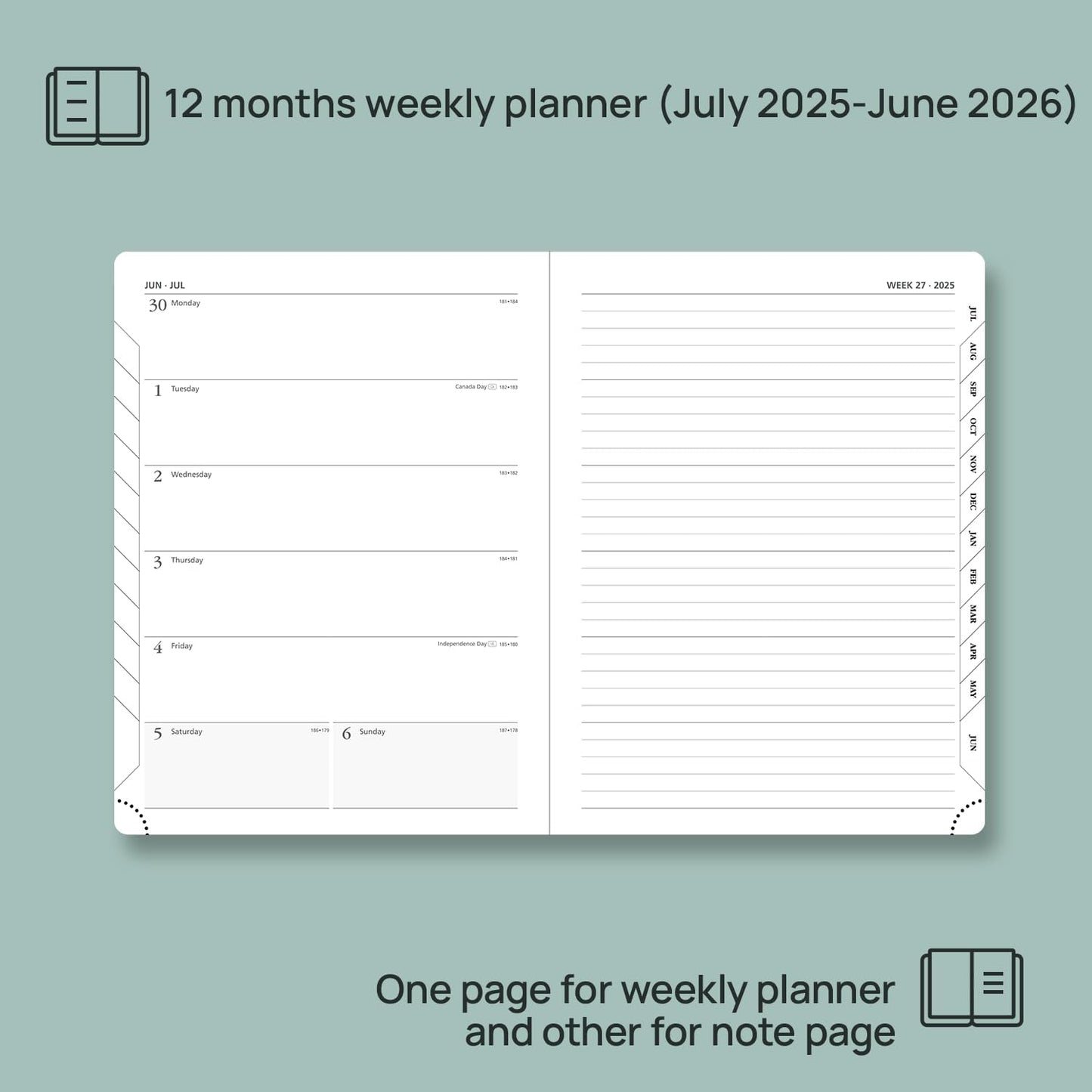 POPRUN Planner 2025-2026 Weekly Notebook (Medium 6.5''x 8.5'') Academic Calendar (JUL.25 - JUN.26) Appointment Book with Monthly Tabs, Leather Soft Cover, Inner Pocket, 100 GSM - Lilac