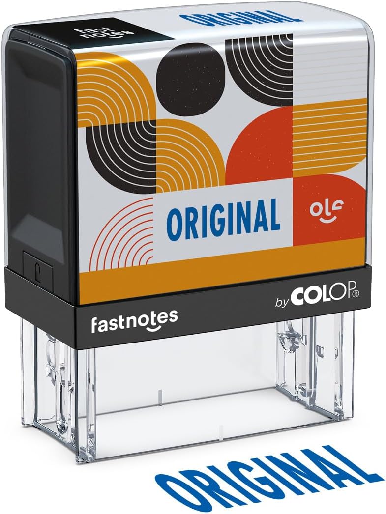 Fastnotes Original Self-Inking Rubber Stamp by COLOP - Great for Office Documents, Notary, Warehouse, Accounting Paperwork, Business, and Legal Documentation - Blue Ink (Original- Blue)