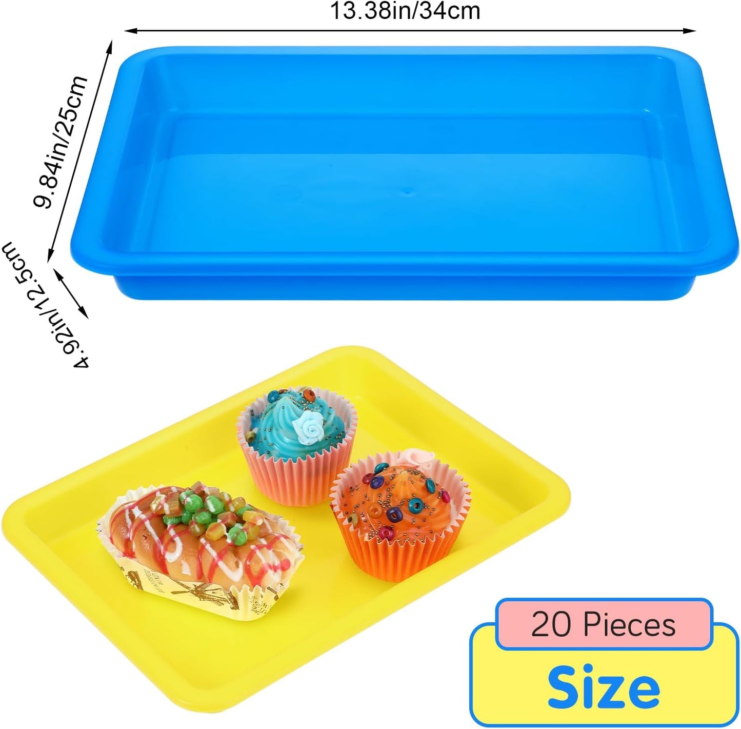 20 Pack Plastic Art Trays, 5 Colors Activity Crafts Tray Serving Tray Organizer Tray for School Classroom DIY Projects, Painting, Jewelry, Beads, Home Organizing Supply（13.4 * 10 * 1 inches）