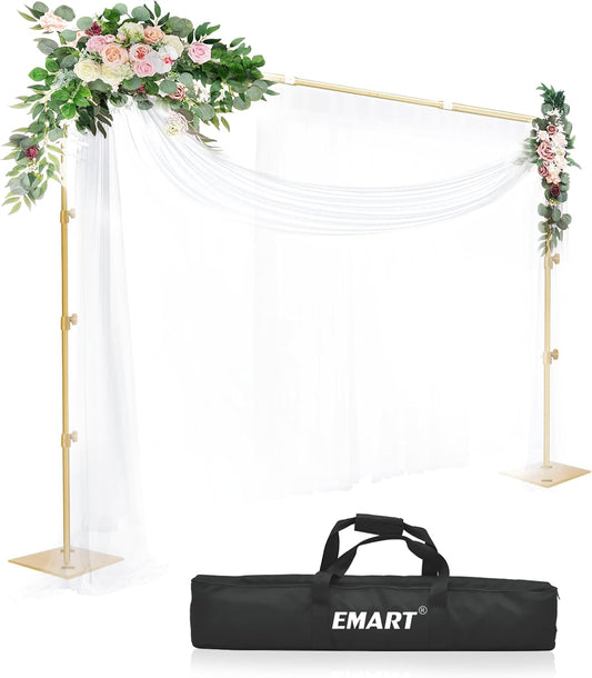 EMART Backdrop Stand, 8.5x10ft Width Adjustable Photography Background Support Poles with Heavy Duty Flat Base, Photo Metal Steel Pipe and Drape Frame Kit for Parties Birthday Wedding - Gold