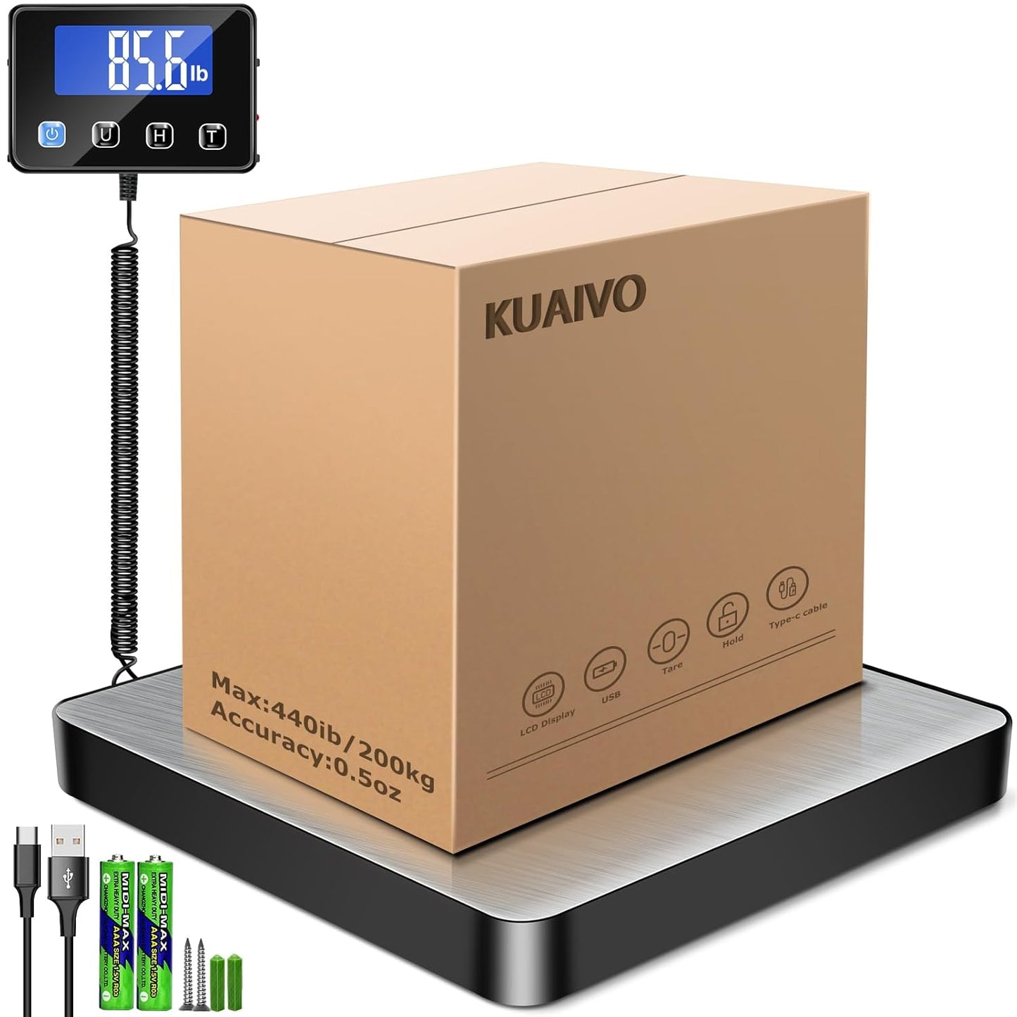 Shipping Scale, 440 lbs/0.35oz High Accurate Digital Postal Scale with Hold/Tare Function, Shipping Scale for Small Business, Packages, Luggage, Home Use, Battery & Charging Cable Include