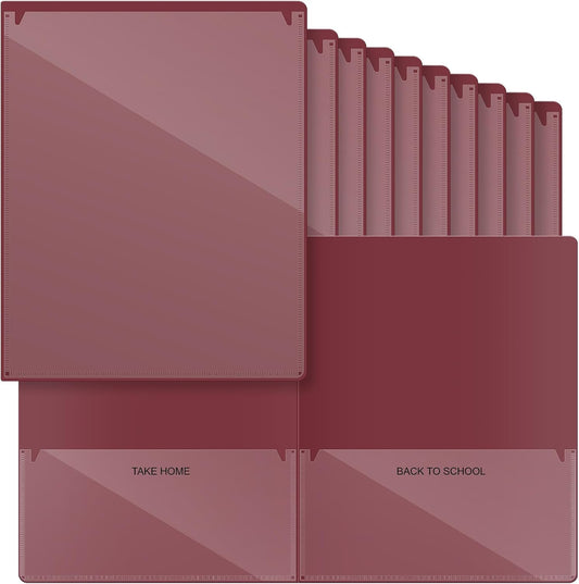 Henoyso 24 Pcs Folders Take Home Heavy Duty 2 Pocket Homework Folders with Clear Front Pockets for Elementary Students Parent Teacher Communication (Maroon)