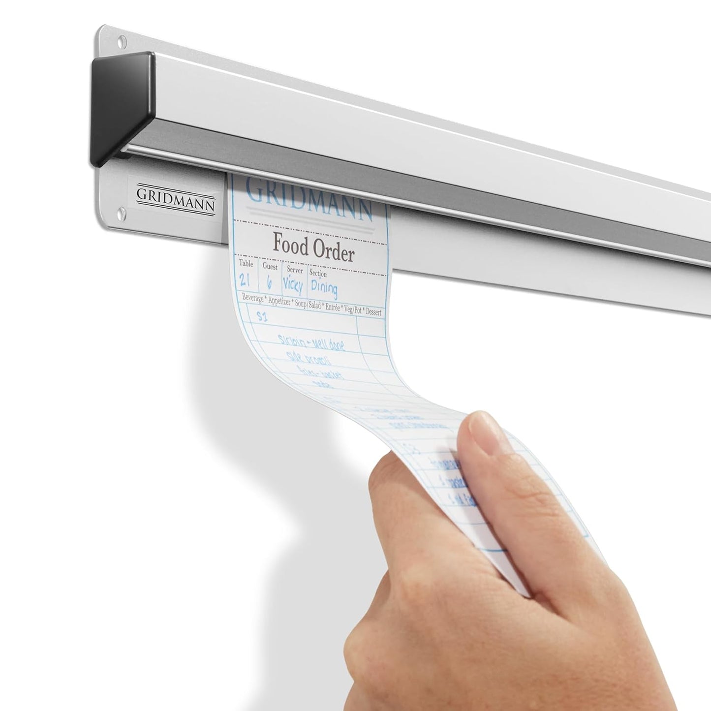 GRIDMANN 18-inch Slide Check Rack, Aluminum Restaurant Ticket Holder for Commercial Kitchen Food Orders